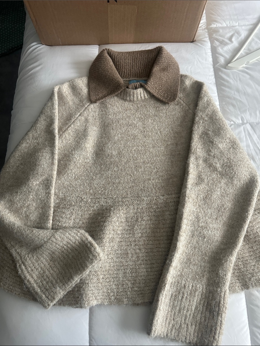 CeCe Cream Sweater with Brown Collar